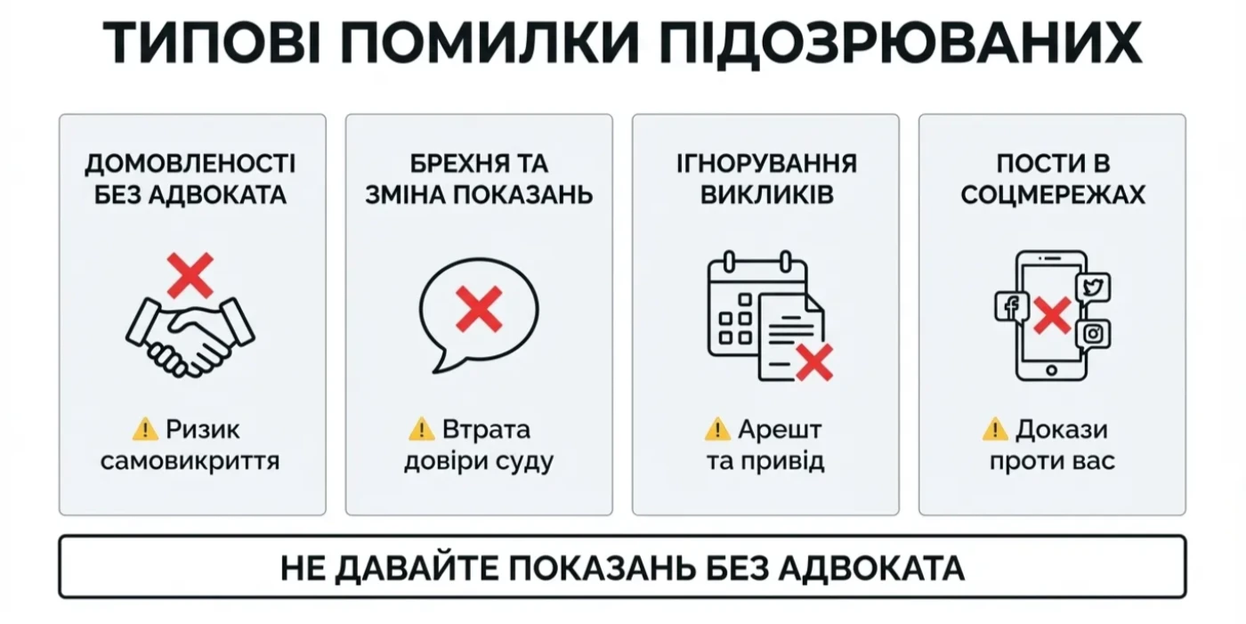 типові помилки підозрюваних