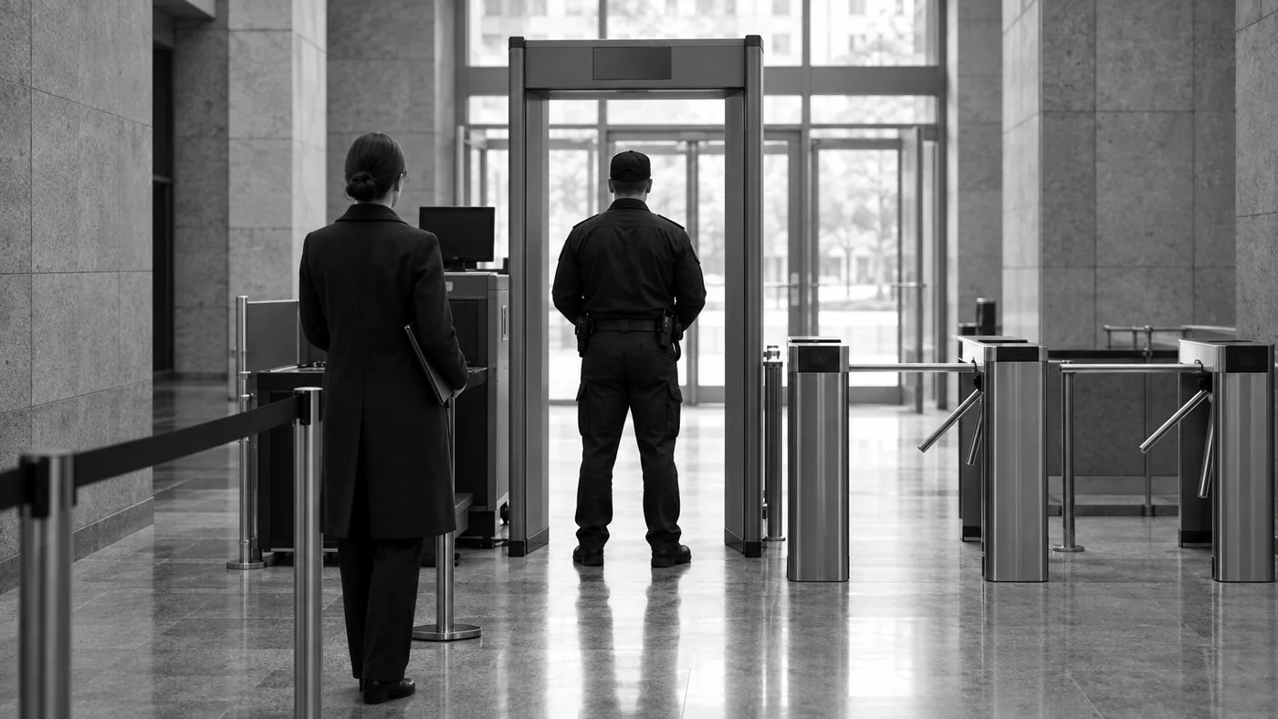 Пост охорони з металодетектором на вході до органу досудового розслідування