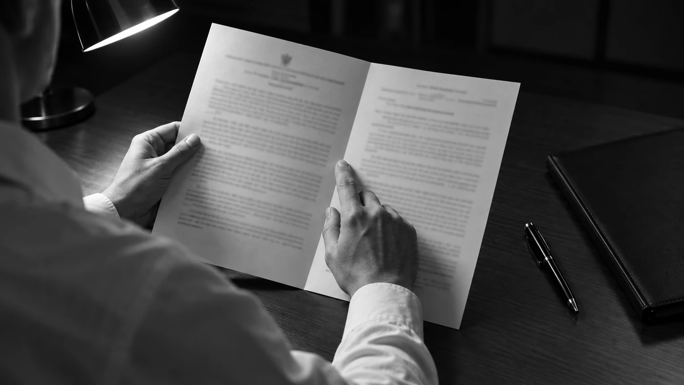 Людина читає копію ухвали слідчого судді про обшук перед його початком